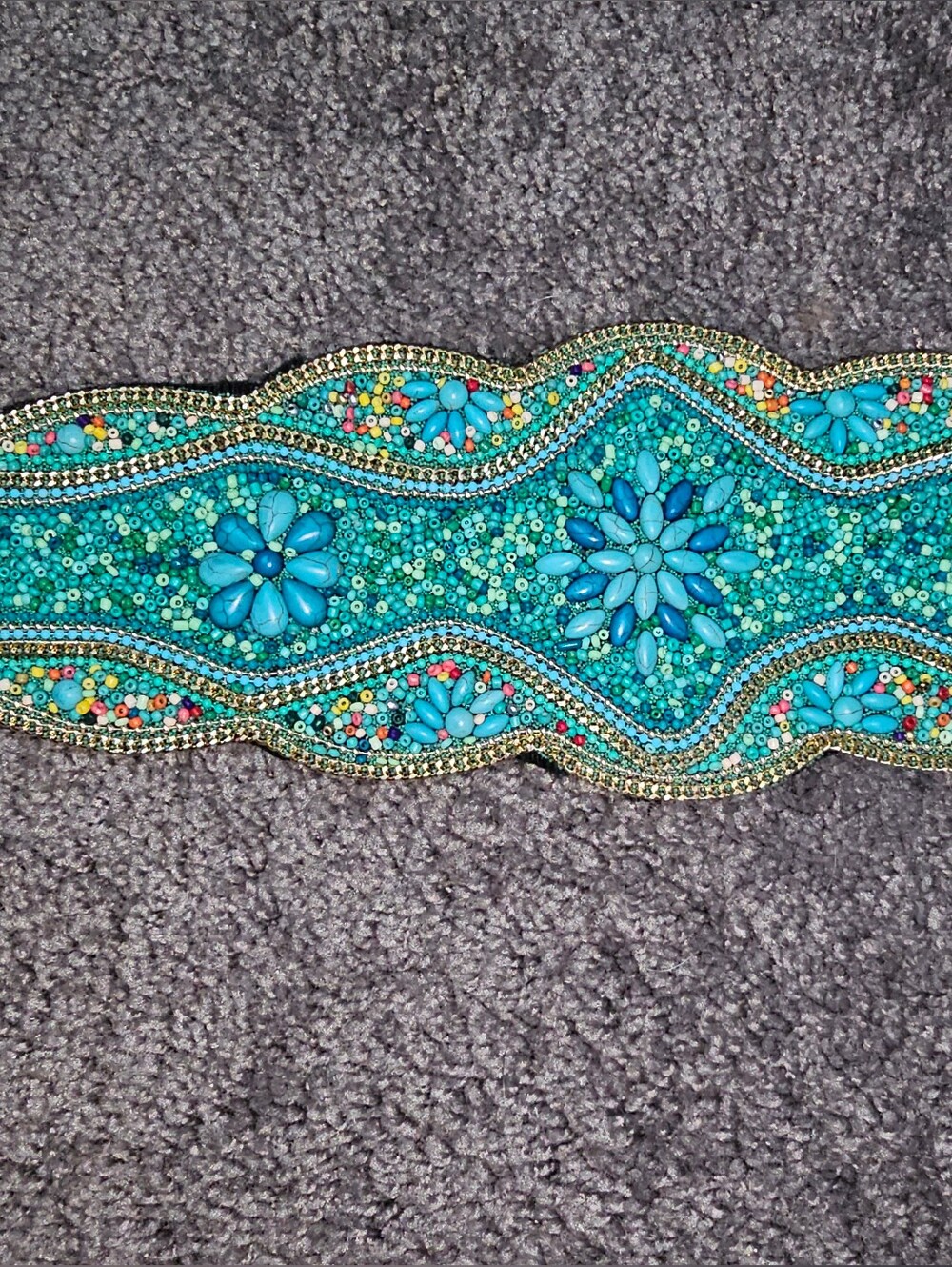Wide Waist Beaded Stretch Belt Western Boho Snap Enclosure Sz S-M